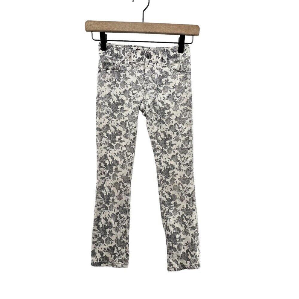 Peek Size 7 Jeans Dungarees Girls Gray Floral Design Skinny Adjustable Waist